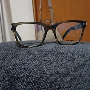 Saint Laurent Men's Rectangular Clear Tortoiseshell Optical Frames